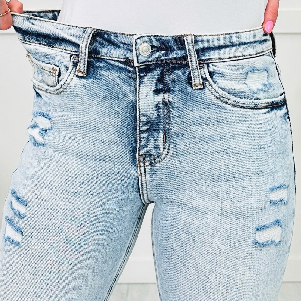 Sky Blue High Rise Distressed Jeans